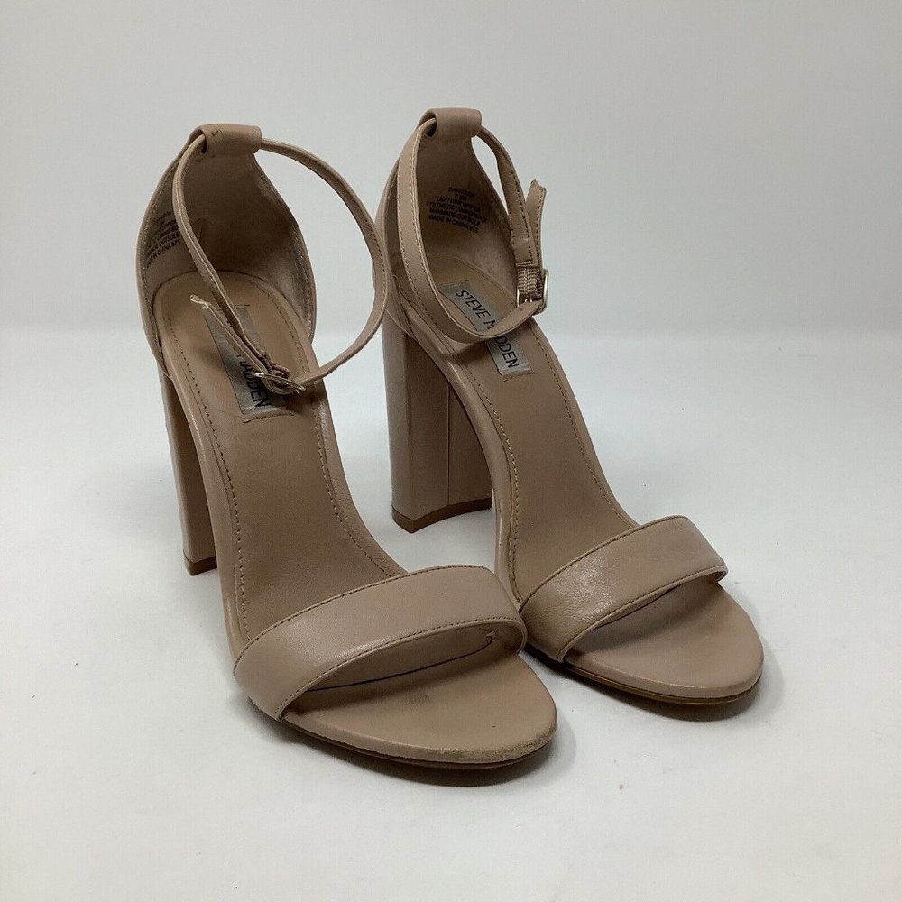 Steve Madden Carrson Womens 7.5 M Beige Nude Tan Block Heel Leather Ankle Strap